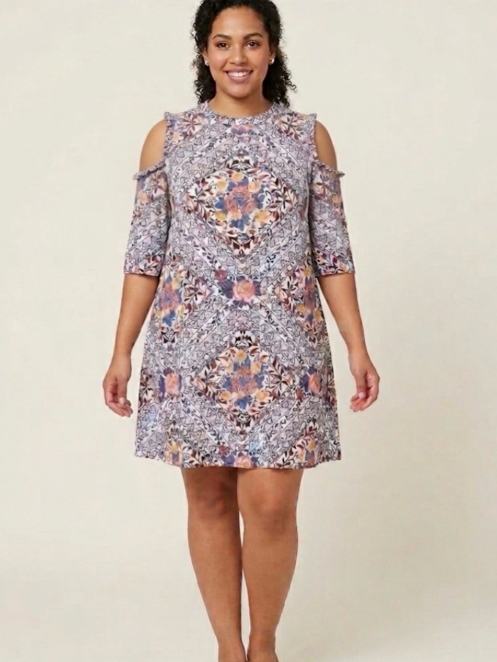Tunic Mini Dress Cold Shoulder Boho Hippie In Petal Size XXL XHILARATION NWT - Picture 14 of 14